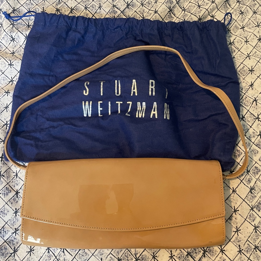 Stuart Weitzman beige/tan patent clutch/purse